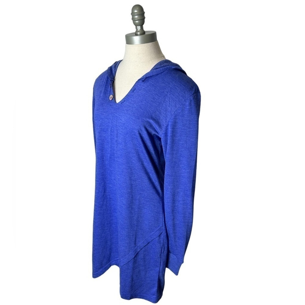 Nouveau Pajama Drama Blue Cozy Hooded Long Sleeve Sleep Dress NightGown Medium - Picture 5 of 12